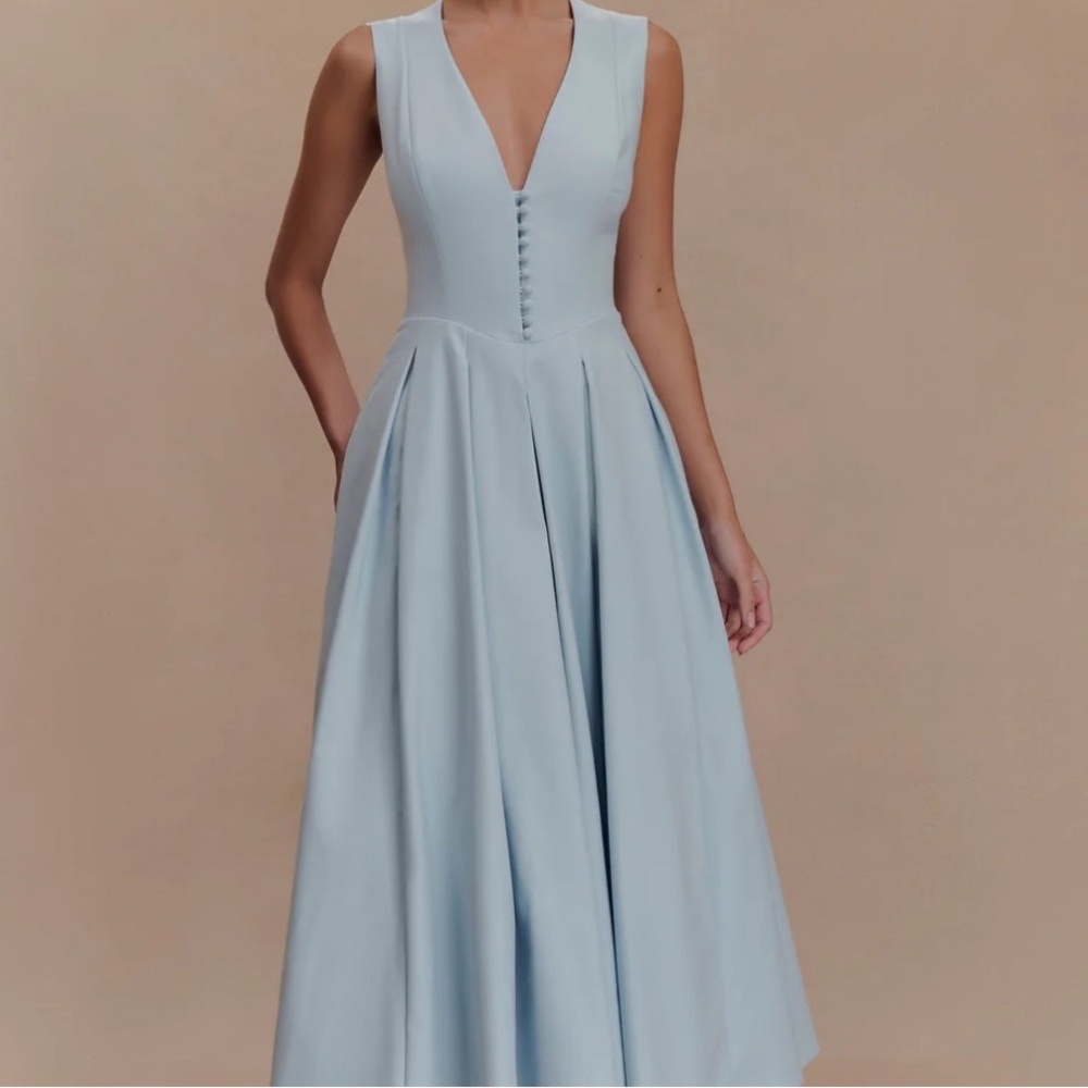 Keely Cotton Sleeveless Midi Dress - Sky Blue